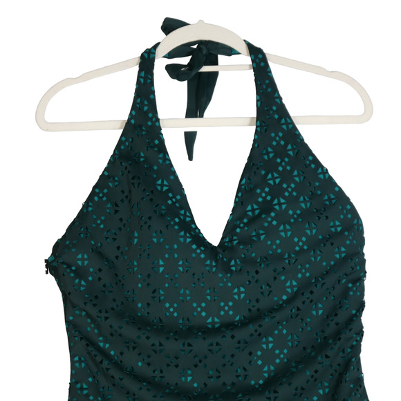 Loft Beach Green Halter Swimsuit Womens Size 12 Laser Cut Lightly Padded Bra - Picture 2 of 12